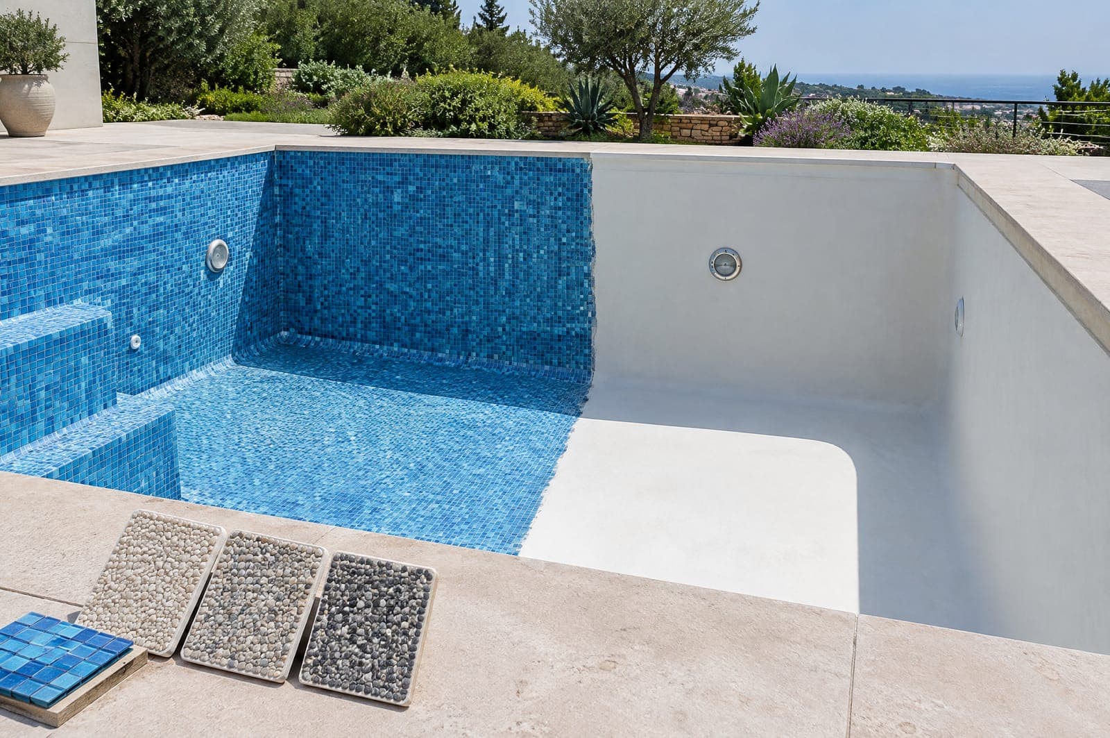 Resurfacing a concrete pool: tiles, mosaic, plaster or pebble
