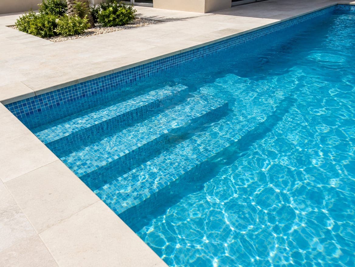 بعد: Re-tiling a villa pool with failed mosaic