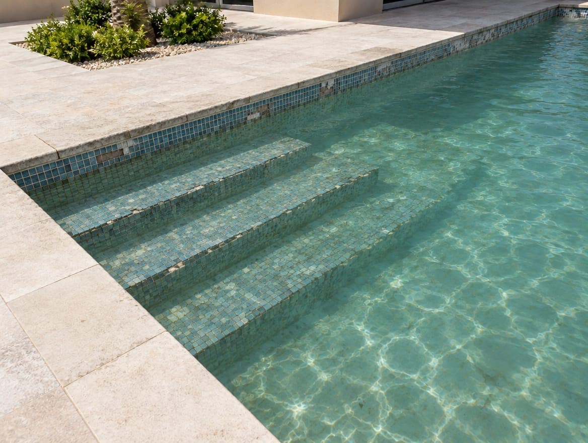 قبل: Re-tiling a villa pool with failed mosaic